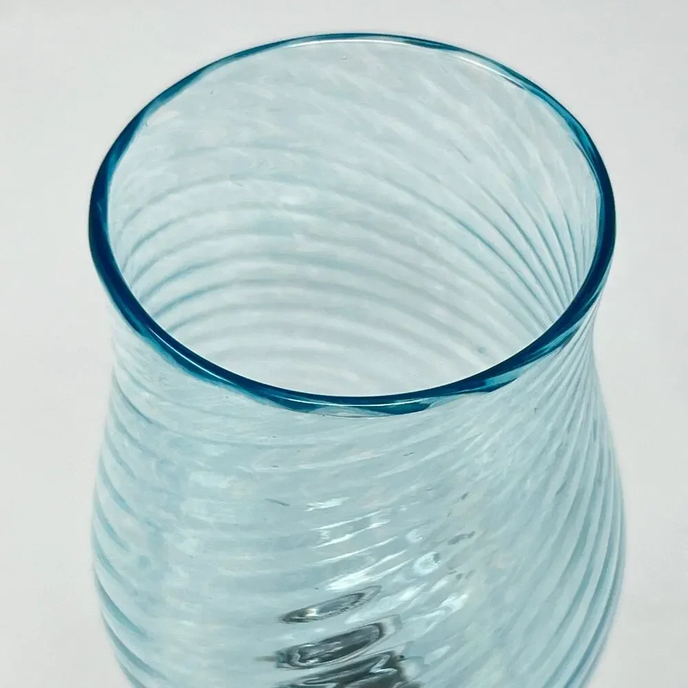Murano Style Goblet Art Glass Signed Venetian Blue Amber Brown Hand Blown